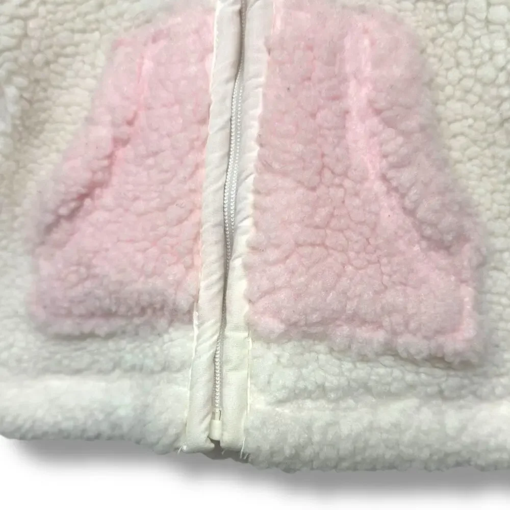 Baby Gap Infant Jacket Pink White Sherpa Fleece Sz 0-3 month Coat Lined Zip Y2K